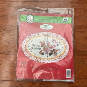 Colortex stamped cross stitch kit new Santa Christmas reindeer frame Holiday